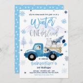 ウィンターワンダーランドペンギンポーラーベア誕生日 招待状 (正面/裏面)