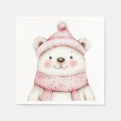 ウィンターワンダーランドホワイトベアーピンク誕生日 スタンダードカクテルナプキン (正面)
