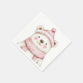 ウィンターワンダーランドホワイトベアーピンク誕生日 スタンダードカクテルナプキン (角)