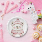 ウィンターワンダーランドホワイトベアーピンク ペーパープレート (パーティー)