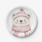 ウィンターワンダーランドホワイトベアーピンク ペーパープレート (正面)
