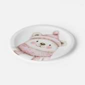 ウィンターワンダーランドホワイトベアーピンク ペーパープレート (アングル)