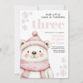 ウィンターワンダーランドホワイトベア誕生日 招待状 (正面)