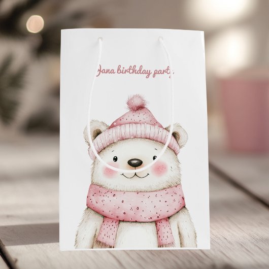 ウィンターワンダーランドホワイトベア ミディアムペーパーバッグ