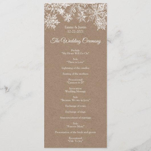 ウィンターワンダーランドホワイト&クラフトスノーフレーク結婚ズ プログラム (裏面)