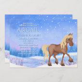 ウィンターワンダーランドホースアンドスノー誕生日 招待状 (正面/裏面)