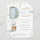 ウィンターワンダーランドボーイファースト誕生日 招待状 (正面/裏面)