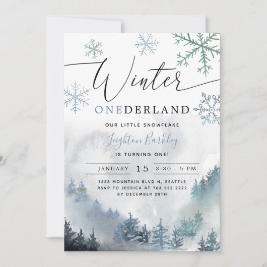 ウィンターワンダーランドボーイ1stバースデーマウンテン 招待状 (正面)
