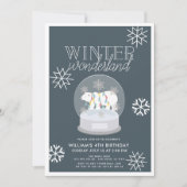 ウィンターワンダーランドポーラベアネイビー誕生日 招待状 (正面)