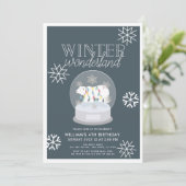 ウィンターワンダーランドポーラベアネイビー誕生日 招待状 (スタンド正面)