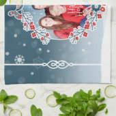 ウィンターワンダーランドユアフォトクリスマスリーススノー キッチンタオル (折り畳み)