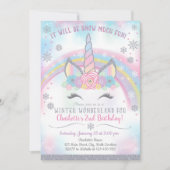 ウィンターワンダーランドユニコーン誕生日招待状 招待状 (正面)