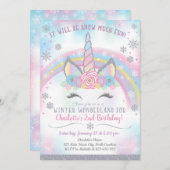 ウィンターワンダーランドユニコーン誕生日招待状 招待状 (正面/裏面)