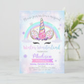 ウィンターワンダーランドユニコーン誕生日招待状 招待状 (スタンド正面)