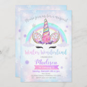 ウィンターワンダーランドユニコーン誕生日招待状 招待状 (正面/裏面)