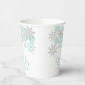 ウィンターワンダーランドライトティール（緑がかった色）シルバースノーフレークテープ 紙コップ (左)