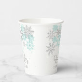 ウィンターワンダーランドライトティール（緑がかった色）シルバースノーフレーク 紙コップ (左)