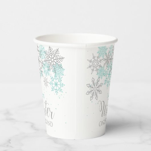 ウィンターワンダーランドライトティール(緑がかった色)シルバースノーフレーク 紙コップ (右)