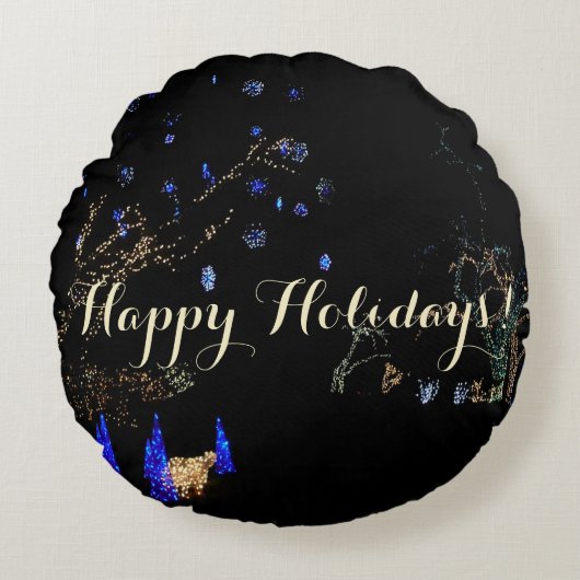 ウィンターワンダーランドライトブルー&ホワイトホリデー ラウンドクッション (正面)