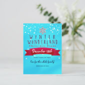 ウィンターワンダーランドレッドリボンブルーホリデーポストカード シーズンポストカード (スタンド正面)