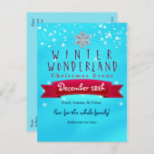 ウィンターワンダーランドレッドリボンブルーホリデーポストカード シーズンポストカード (正面/裏面)