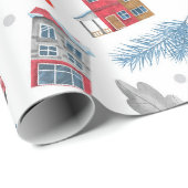 ウィンターワンダーランドレッド&ブルーコテージ ラッピングペーパー (ロールコーナー)