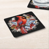 ウィンターワンダーランドレッド（鳥）ショウジョウコウカンチョウ スクエアペーパーコースター (アングル)