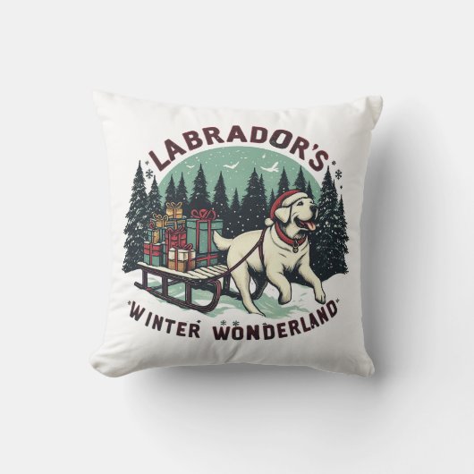 ウィンターワンダーランドヴィンテージラブラドールドッグクリスマス クッション (正面)