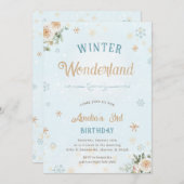 ウィンターワンダーランド凍っていガールスノー誕生日パーティー 招待状 (正面/裏面)