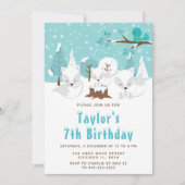 ウィンターワンダーランド北極キツネ誕生日パーティー 招待状 (正面)