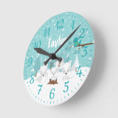 ウィンターワンダーランド北極キツネ ラウンド壁時計 (傾斜)