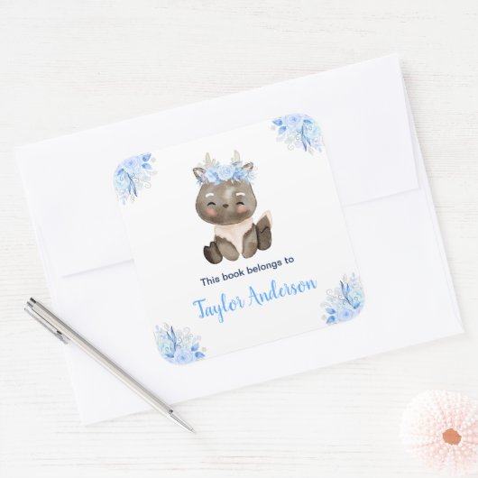 ウィンターワンダーランド北極ムースキッズ蔵書票 スクエアシール (封筒)