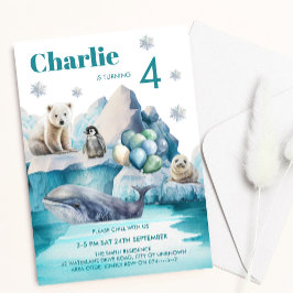 ウィンターワンダーランド北極動物子供の誕生日 招待状