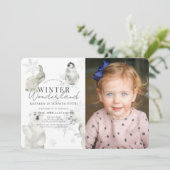 ウィンターワンダーランド北極動物少女誕生日 招待状 (スタンド正面)