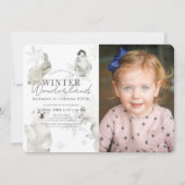 ウィンターワンダーランド北極動物少女誕生日 招待状 (正面)