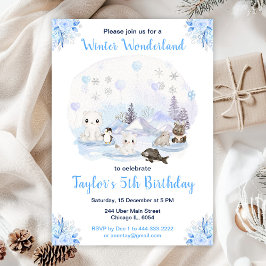 ウィンターワンダーランド北極動物誕生日 招待状