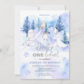 ウィンターワンダーランド北極動物誕生日 招待状 (正面)
