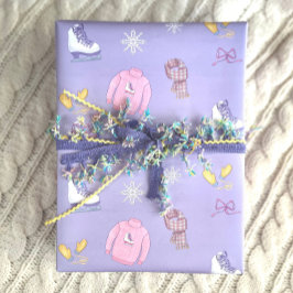 ウィンターワンダーランド姿スケーターアイススケートパープル ラッピングペーパーシート
