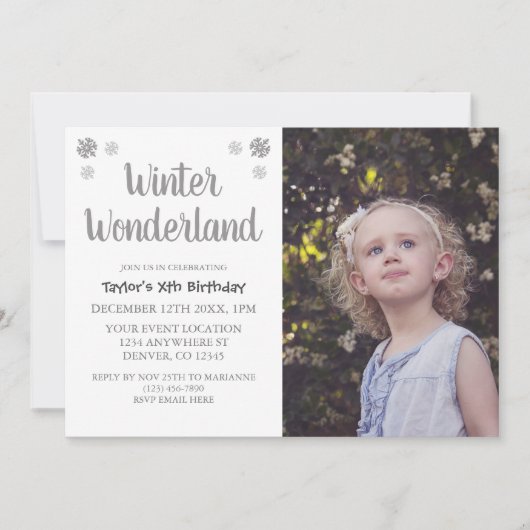 ウィンターワンダーランド子供の誕生日 招待状 (正面)