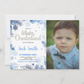 ウィンターワンダーランド招待状シルバーグリッター写真 招待状 (正面)