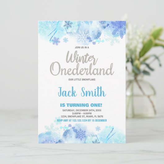 ウィンターワンダーランド招待状スノウシルバーグリッター 招待状 (スタンド正面)