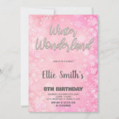 ウィンターワンダーランド招待状ピンクシルバーグリッター 招待状 (正面)