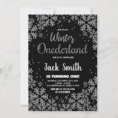 ウィンターワンダーランド招待状ブラックシルバー 招待状 (正面)