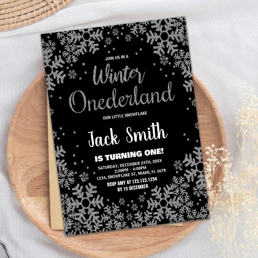 ウィンターワンダーランド招待状ブラックシルバー 招待状