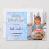 ウィンターワンダーランド招待状ブルーシルバーフォト 招待状 (正面)