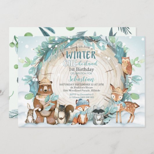 ウィンターワンダーランド招待状ボーイウッドランド 招待状 (正面/裏面)