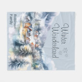 ウィンターワンダーランド水彩カスタムフリースブランケット フリースブランケット (正面(横))