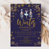 ウィンターワンダーランド男の赤ちゃんシャワー金ゴールド雪片 招待状