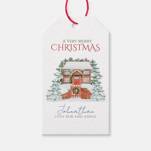 ウィンターワンダーランド素朴パインズファームハウスクリスマス ギフトタグ (正面)