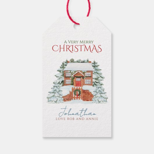 ウィンターワンダーランド素朴パインズファームハウスクリスマス ギフトタグ (裏面)
